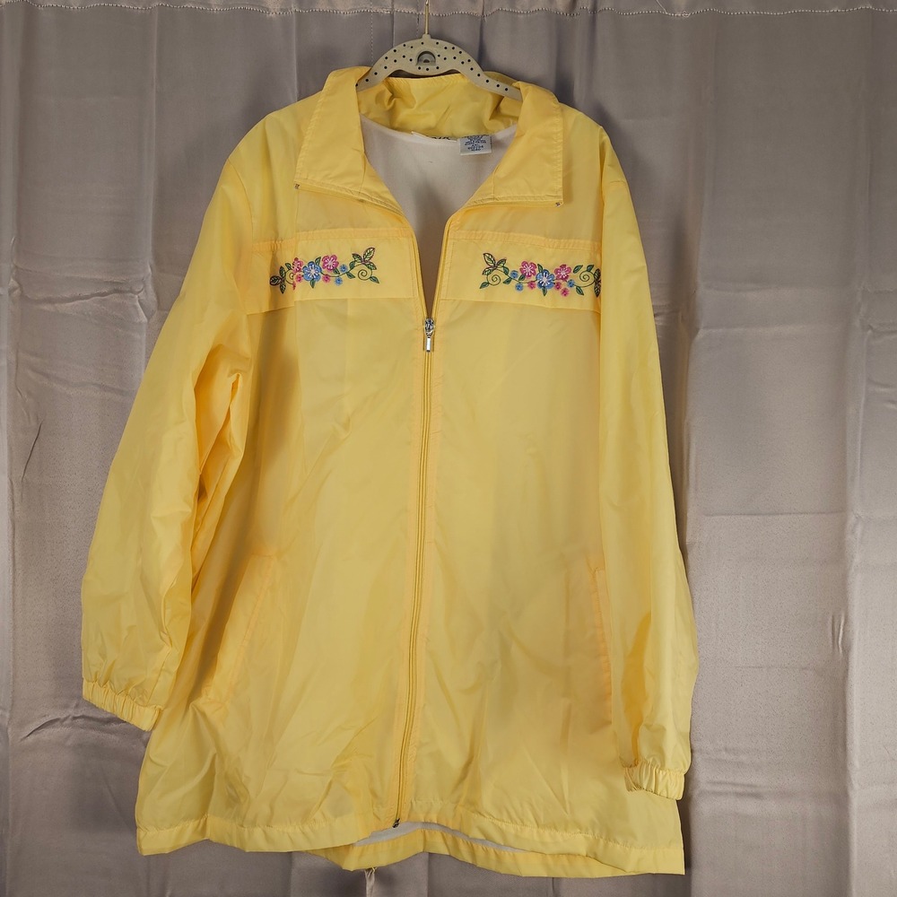 Vintage Blair Yellow Embroidered Floral Lined Full Zip Windbreaker Jacket 2XL 2X